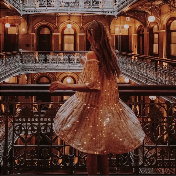 Sundress Tara Milk Tea Bella Orange Gold Sequin Dress - Picture 7 of 7